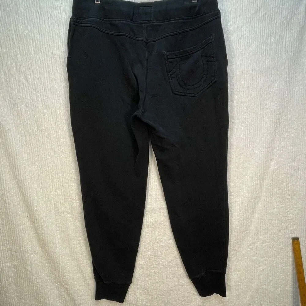 True Religion Black Gold Logo Drawstring Cotton Tapered Cuff Sweatpants Large